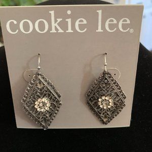 Pewter Earrings with Crystal Flowers